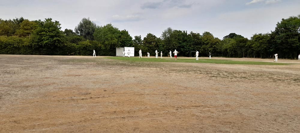 Knotty green's parched outfileld for match versus Great Missenden Pelicans